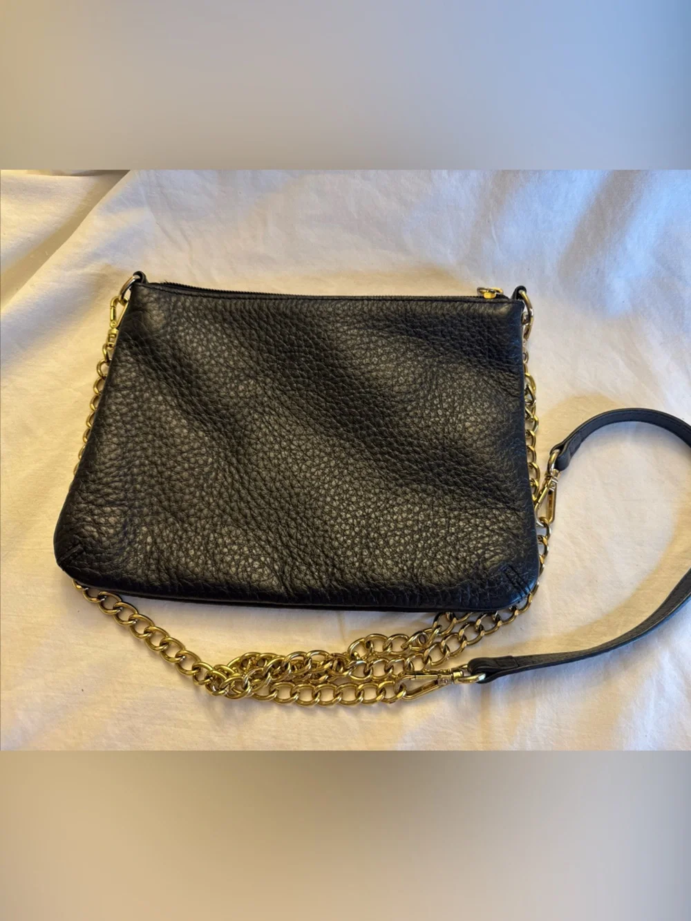 LODIS Black Pebbled Leather 2 Ways Chain Strap Zipper Clutch Crossbody Bag